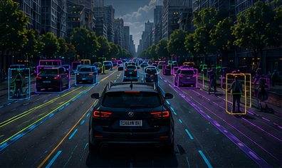 Bounding-box annotations in a road image