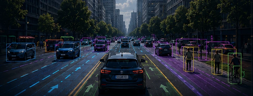 Annotations for urban-road objects, lane structure and semantic regions.
