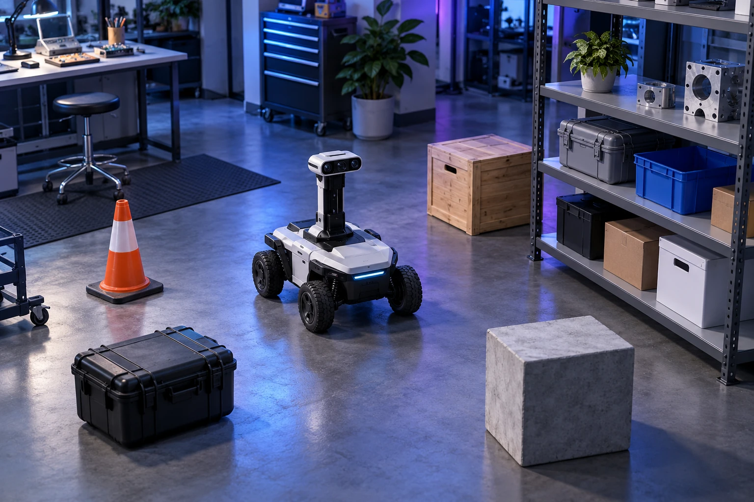 Mobile robot and depth camera observing objects and obstacles